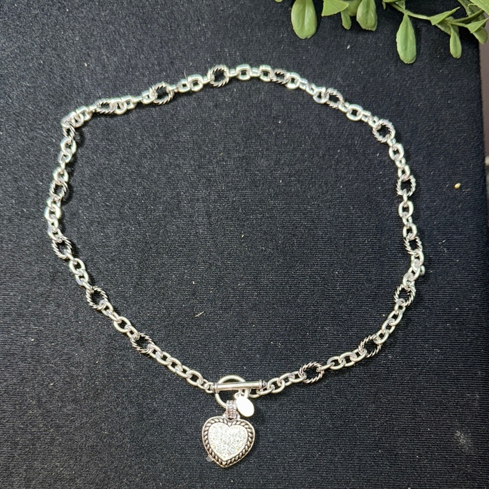 NWOT Chico's Silver Elegant Heart Charm Necklace With Toggle closure 19inch